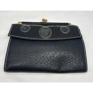 Vintage St Thomas Navy Blue Leather Kiss Lock Coin Purse Wallet 1950's 60's